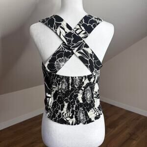Rose + Olive resort wear Black and white floral crop top